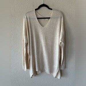Hyped Unicorn Sweater Cream‎ V Neck Tunic Dress Long Sleeve Relaxed FIt M/L